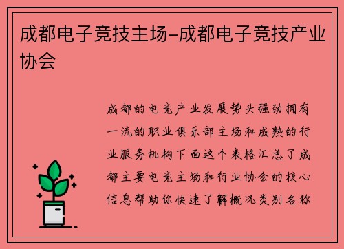 成都电子竞技主场-成都电子竞技产业协会